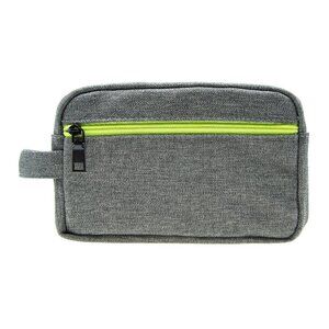 Men Toiletry Bag Grey Textured Dopp Kit Carry On with Lime Green Zipper  NEW